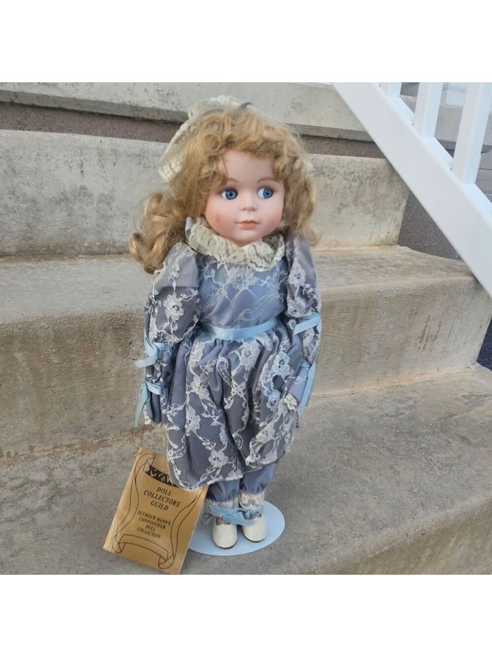 Girls Seymour Mann Blue & White Porcelain Doll One Size, Approximately 15" Tall